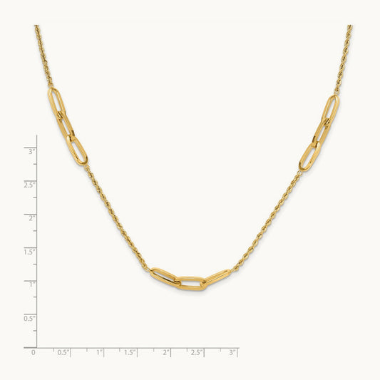 Polished and D/C Fancy Link Rope Necklace, 14K