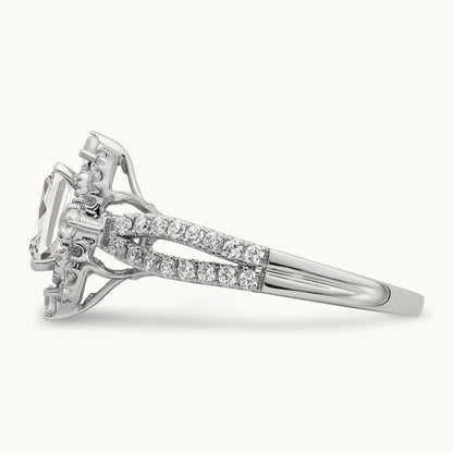 Vintage 1ct Emerald Halo Dia Semi-Mount Ring, 14K White Gold