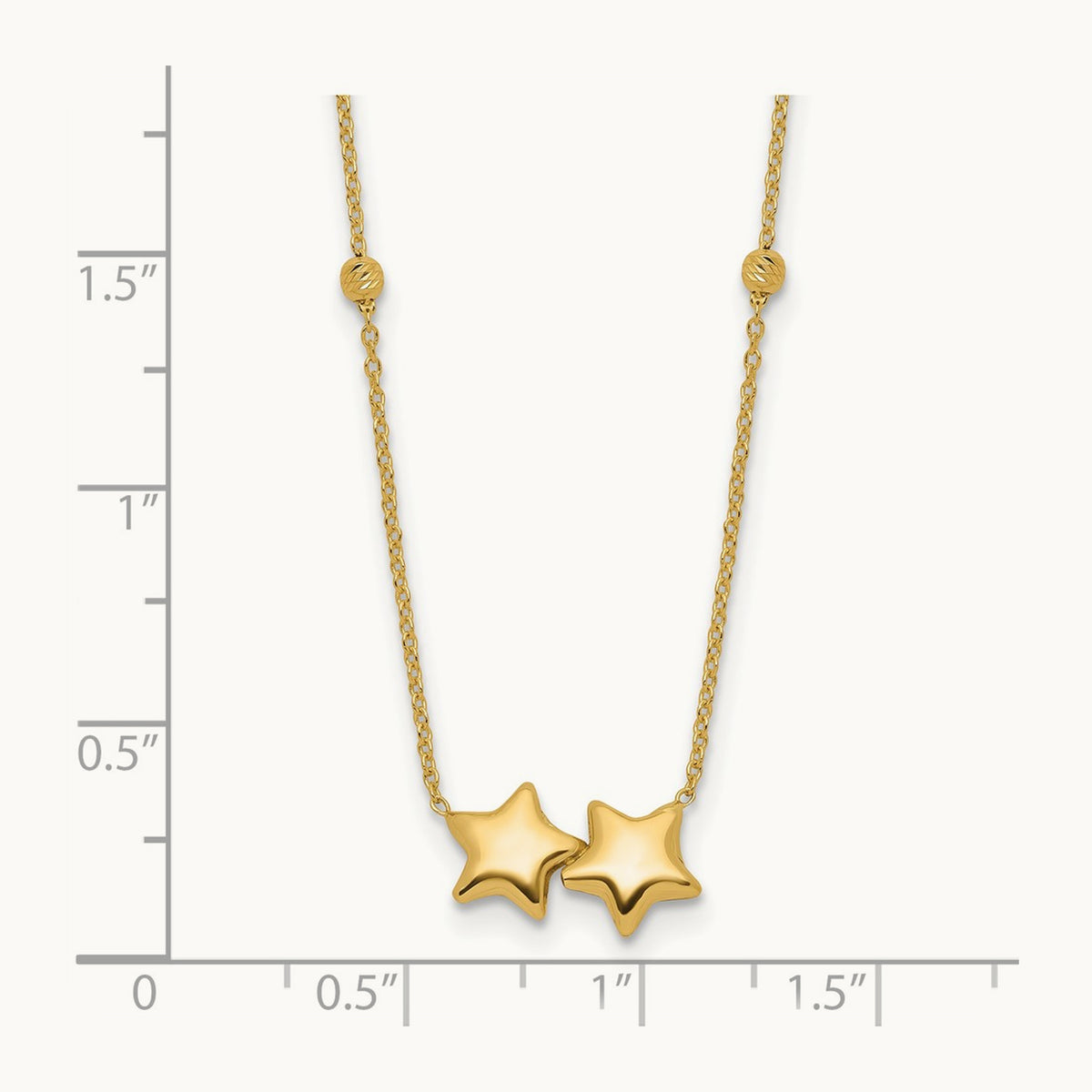 D/C Beaded Double Star 16in w/2in ext. Necklace, 14K
