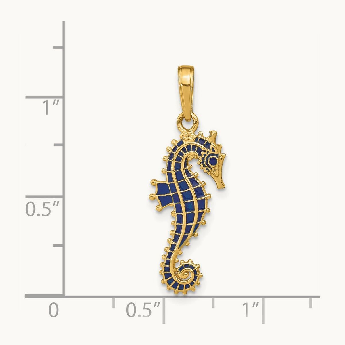 3-D Blue Enameled Seahorse Pendant — 25mm