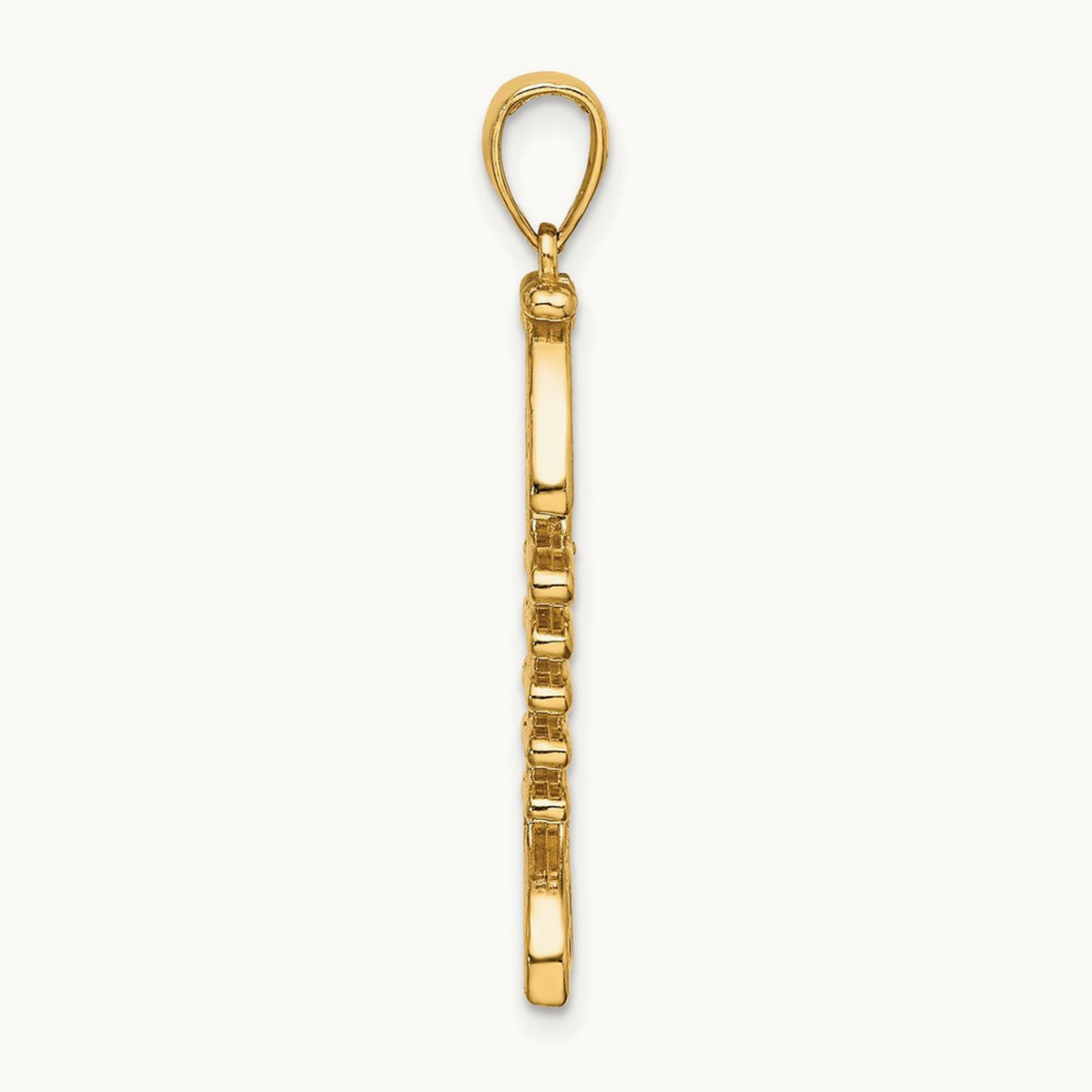 3-D Polished/ Textured Fishbone Charm, 14K
