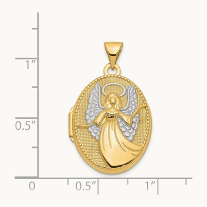 w/Rhodium Oval Guardian Angel Locket, 21mm, 14K
