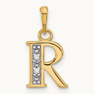Diamond Letter R Initial Pendant, 14K with Rhodium