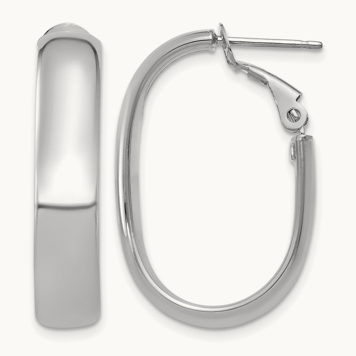 Oval Omega Back Hoop Earrings — 14K White Gold, 5.75mm