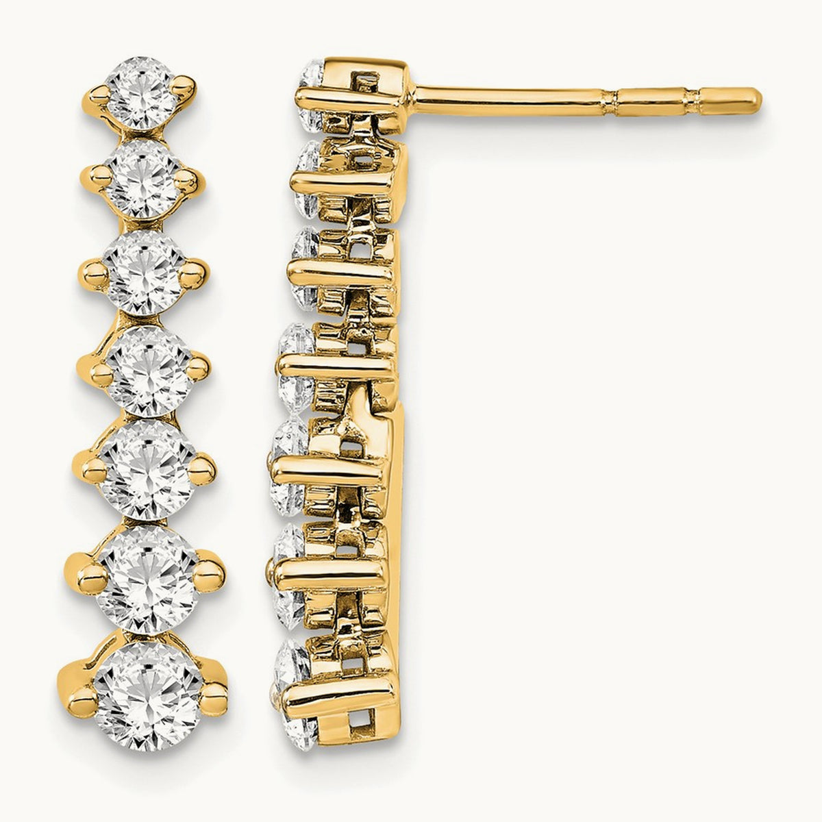 Graduating Drop Post Earrings, 1.50 ct tw Lab-Grown Diamond — 14K Yellow Gold