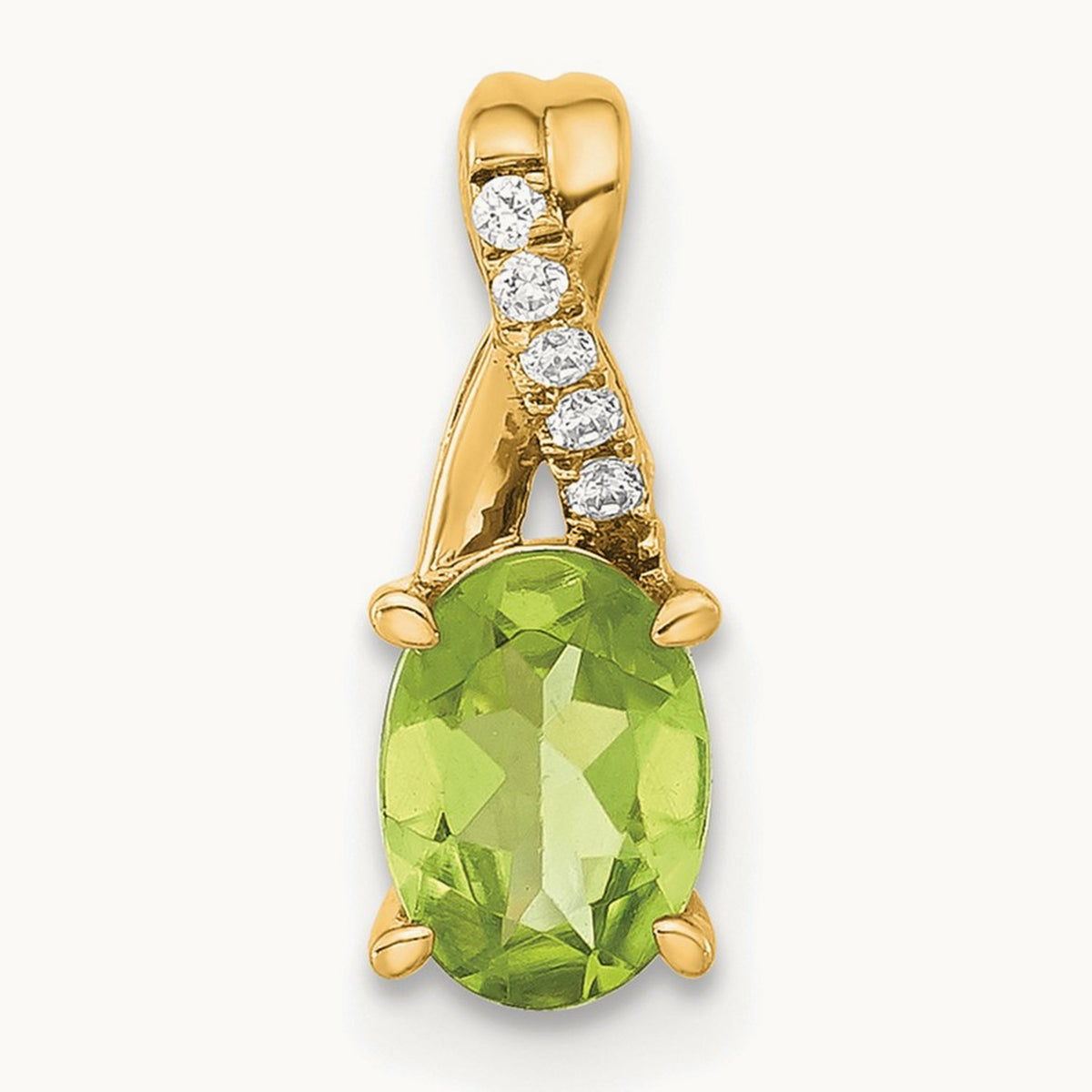 Oval Peridot and Diamond Pendant — 14K Yellow Gold