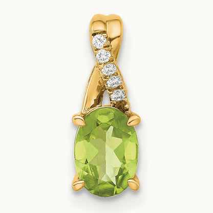 Oval Peridot and Diamond Pendant — 14K Yellow Gold