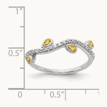 Diamond and Pear Citrine Curved Ring, 14K White Gold