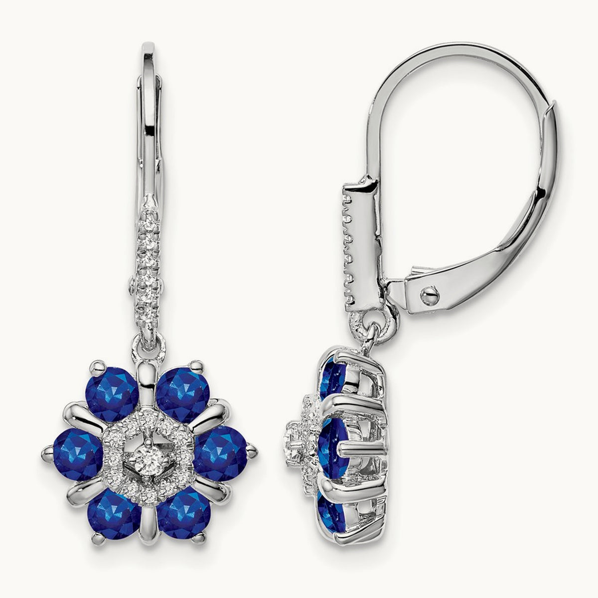 Sapphire and Diamond Leverback Earrings, 14K White Gold