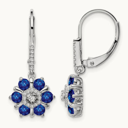 Sapphire and Diamond Leverback Earrings, 14K White Gold