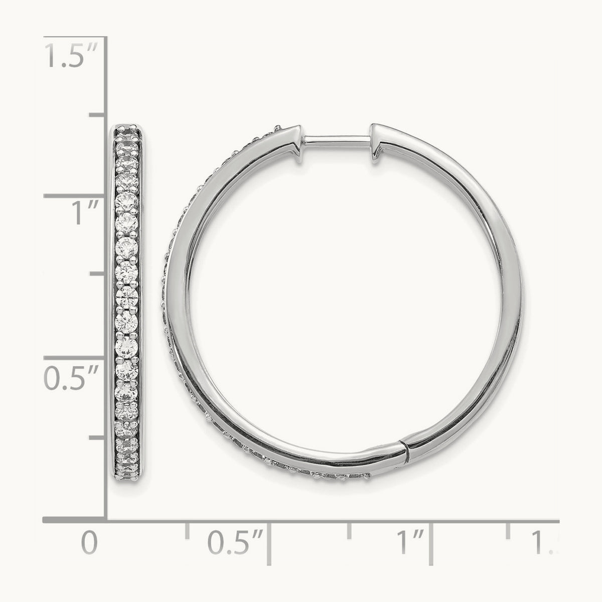Diamond Hinged Hoop Earrings — 14K White Gold, 28mm, 1.05 ct