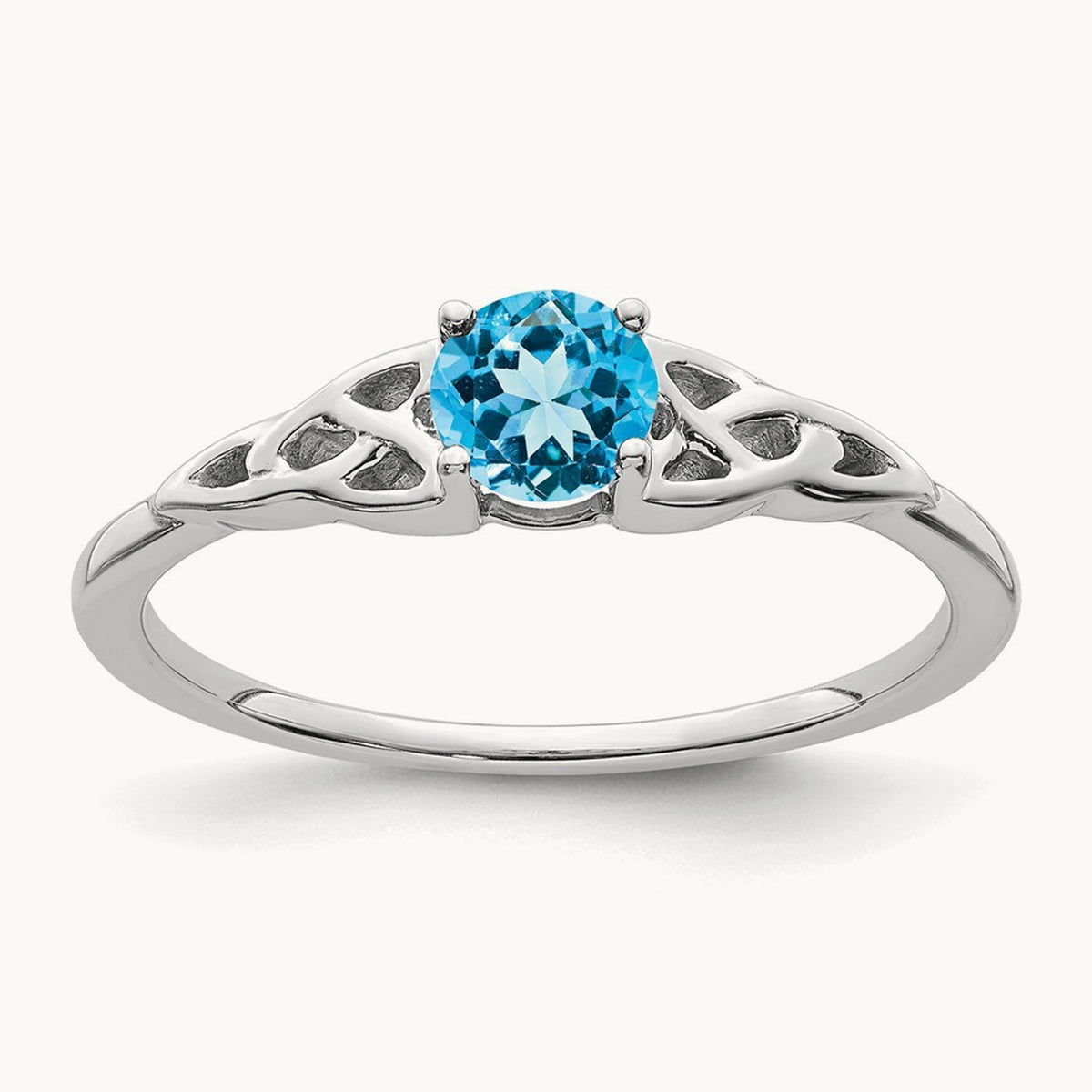 Blue Topaz Celtic Knot Ring — 14K White Gold, 7