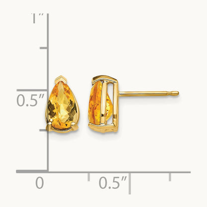 8x5mm Pear Citrine Checker Earrings, 14K