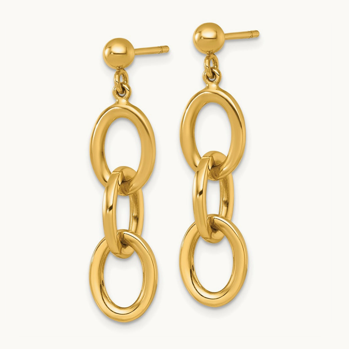 Polished Round Oval Chain Dangle Post Earrings, 14K