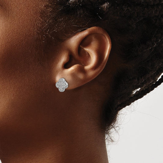 Diamond Quatrefoil Post Earrings — 14K White Gold
