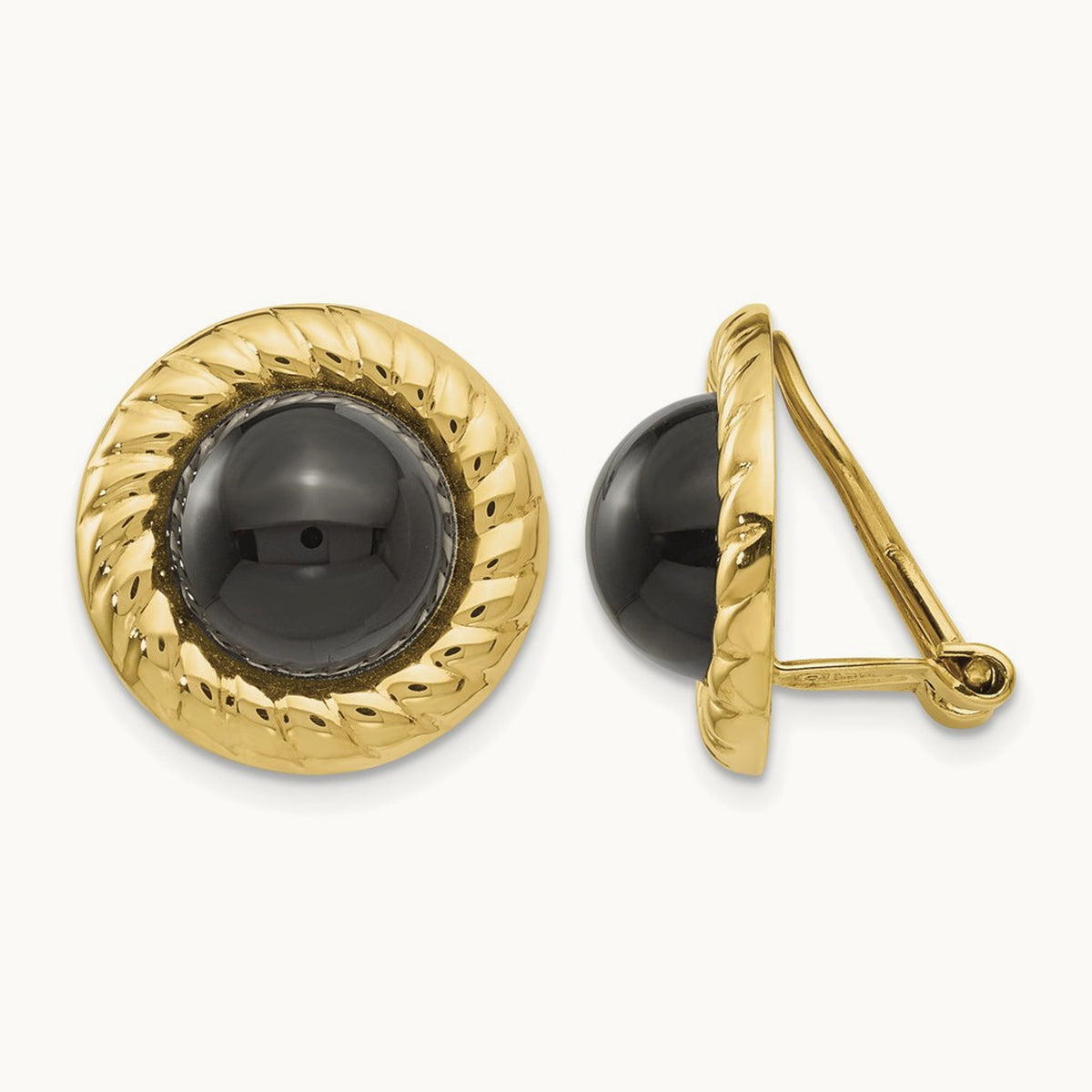 Omega Clip Non-Pierced Onyx Earrings, 14K