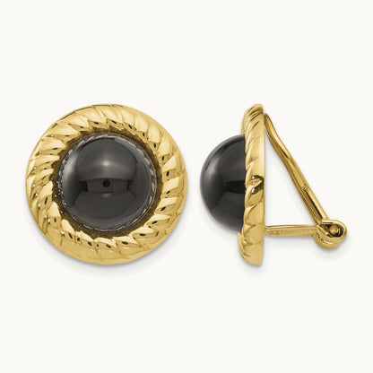 Omega Clip Non-Pierced Onyx Earrings, 14K