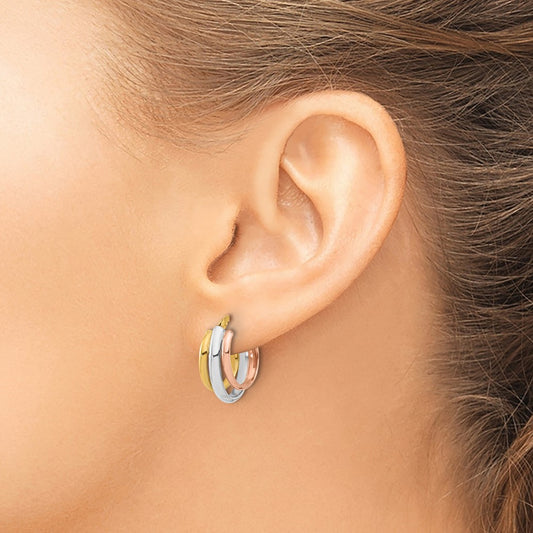 Rhodium/ Gold-plated Polished 3 Row Oval Hoop Earrings — 10K Two-Tone Gold