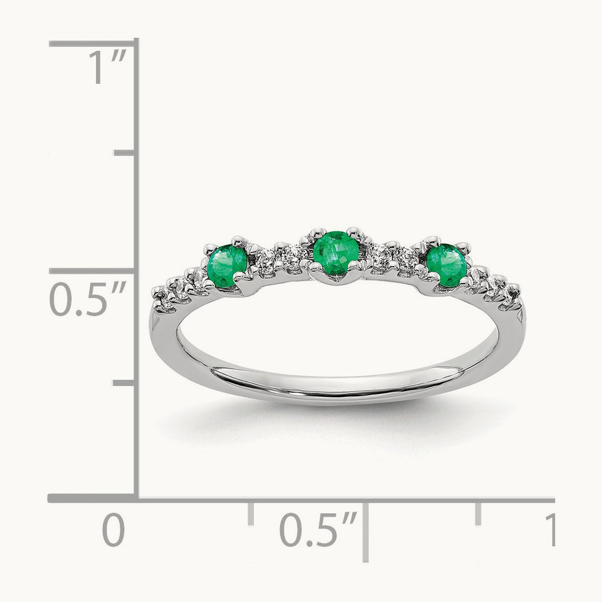 Diamond and Emerald 3-Stone Ring, 14K White Gold
