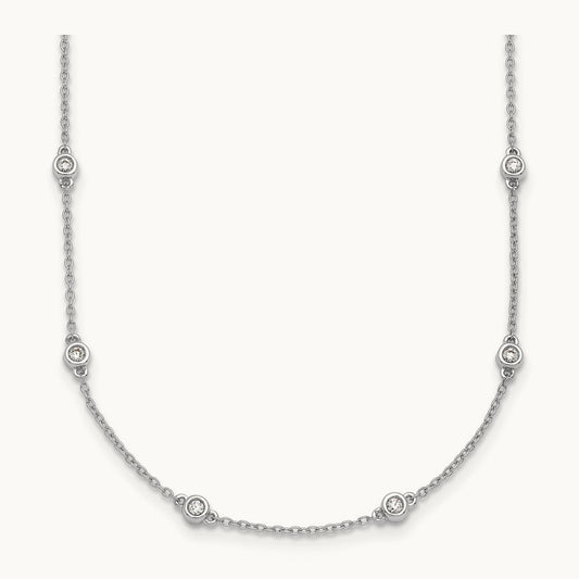 Diamond Station Cable Necklace, 14K White Gold