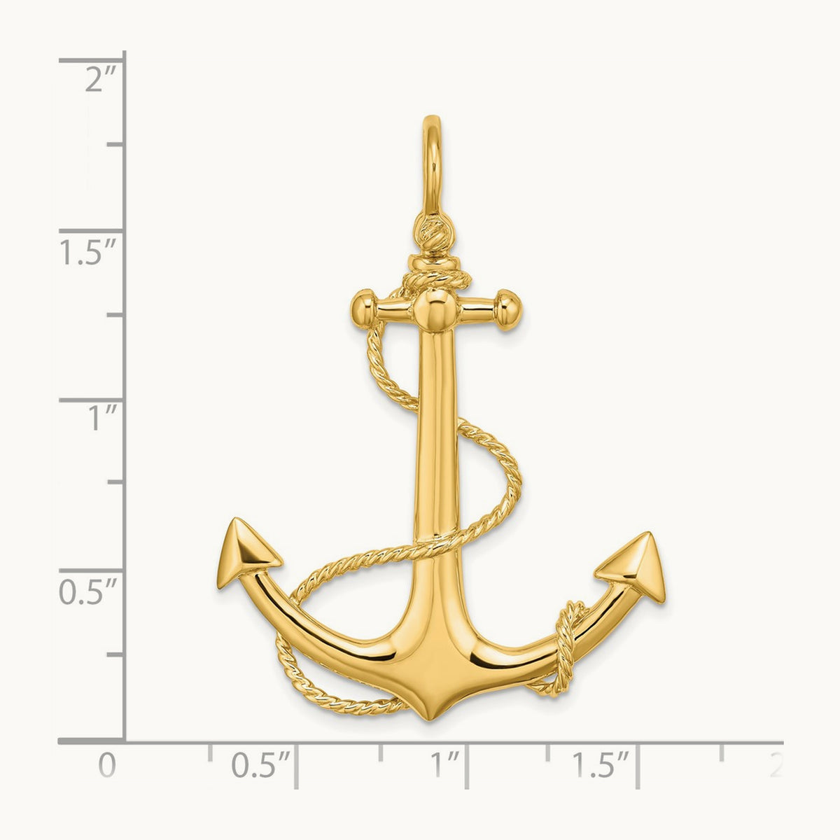 3-D Large Anchor w/ Rope Charm, 14K