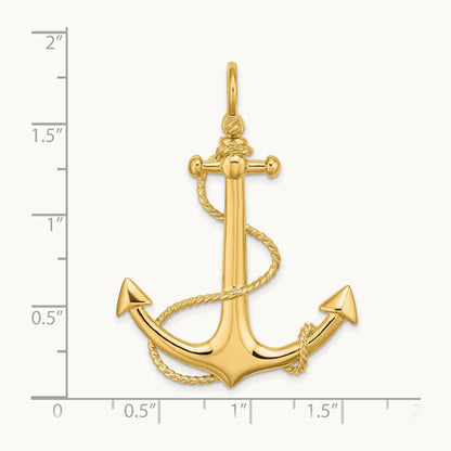3-D Large Anchor w/ Rope Charm, 14K