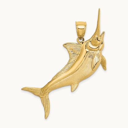 3-D Satin / Polished Marlin Charm, 14K