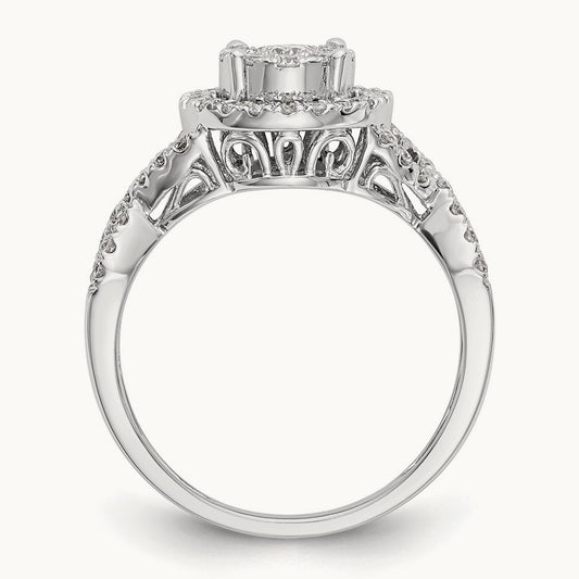 Complete Diamond Cluster Engagement Ring, 14K White Gold
