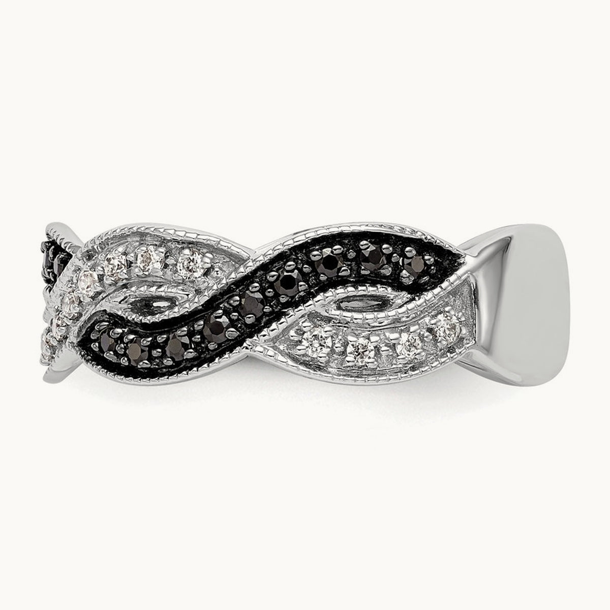 Black and White Diamond Band, 14K White Gold