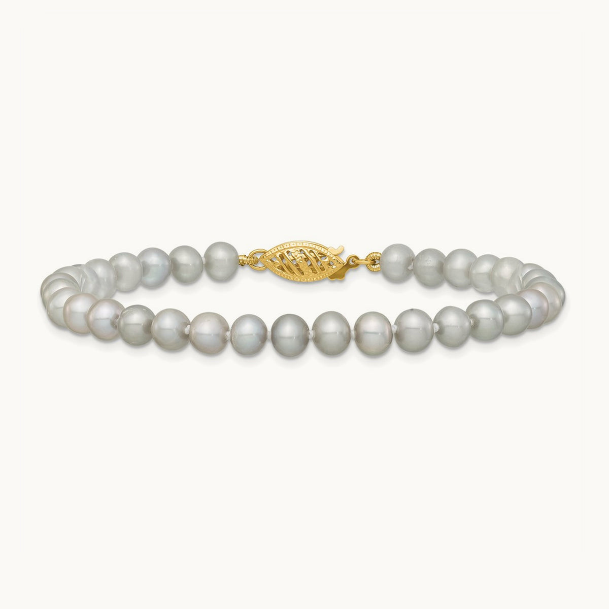 5- Near Round Grey Freshwater Cultured Pearl Bracelet, 6mm, 14K