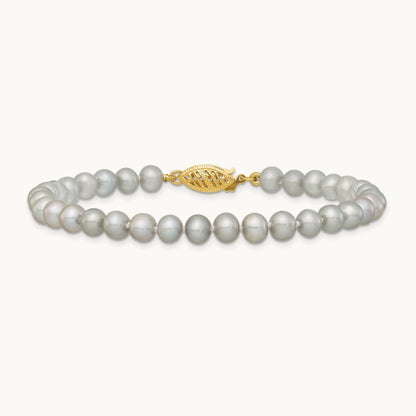 5- Near Round Grey Freshwater Cultured Pearl Bracelet, 6mm, 14K