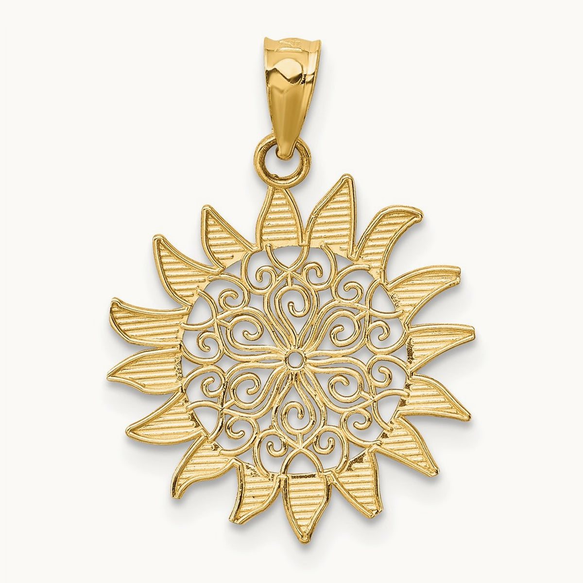 Polished Filigree Sun Pendant, 14K
