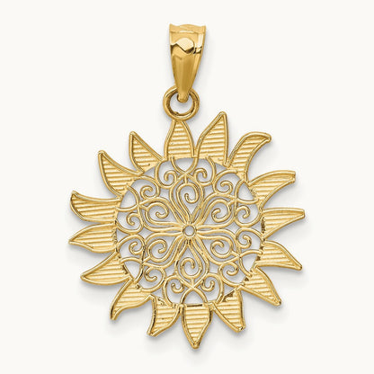 Polished Filigree Sun Pendant, 14K