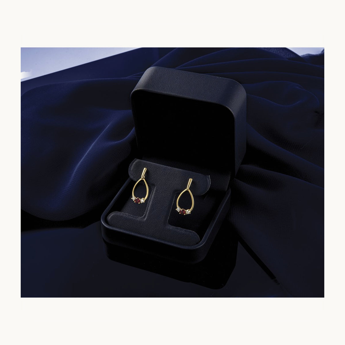 Created Ruby Dangle Teardrop Post Earrings, 0.25 ct tw Lab-Grown Diamond — 14K Yellow Gold