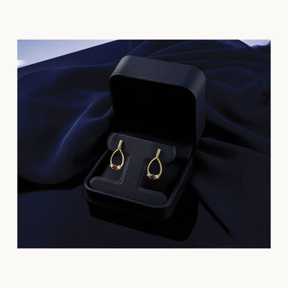 Created Ruby Dangle Teardrop Post Earrings, 0.25 ct tw Lab-Grown Diamond — 14K Yellow Gold
