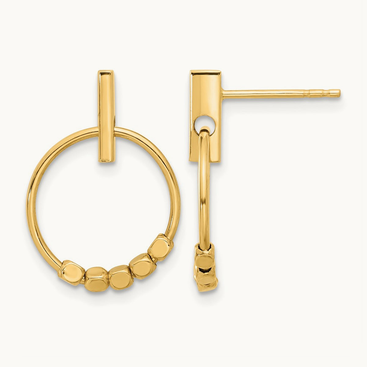 Polished Circle Dangle Post Earrings, 14K