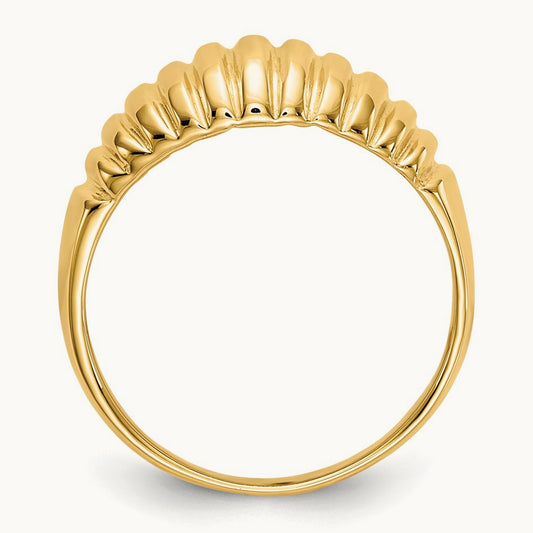 High Polished Ribbed Dome Ring — 14K Yellow Gold, 7