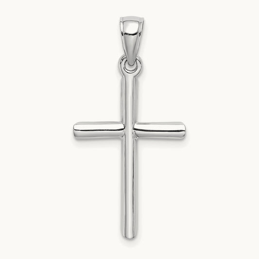 Polished Cylinder Cross Charm, 14K White Gold