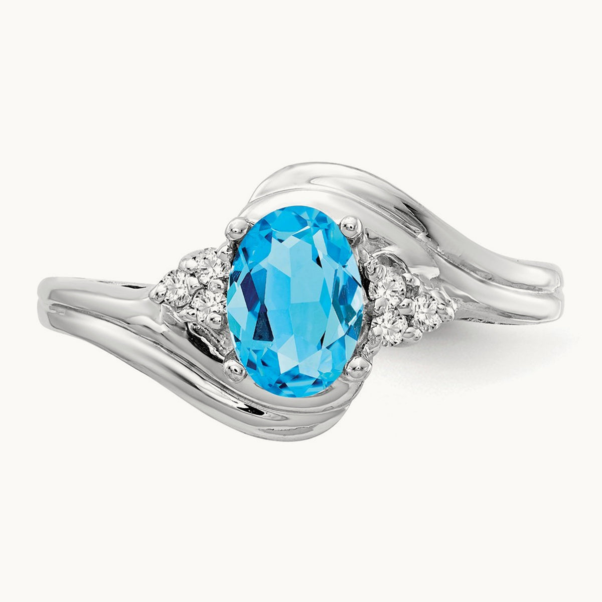 7x5mm Oval Blue Topaz AA Diamond ring, 14K White Gold