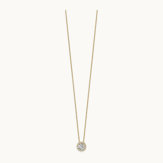 Halo Pendant Necklace, 2.50 ct tw Lab-Grown Diamond — 14K Yellow Gold