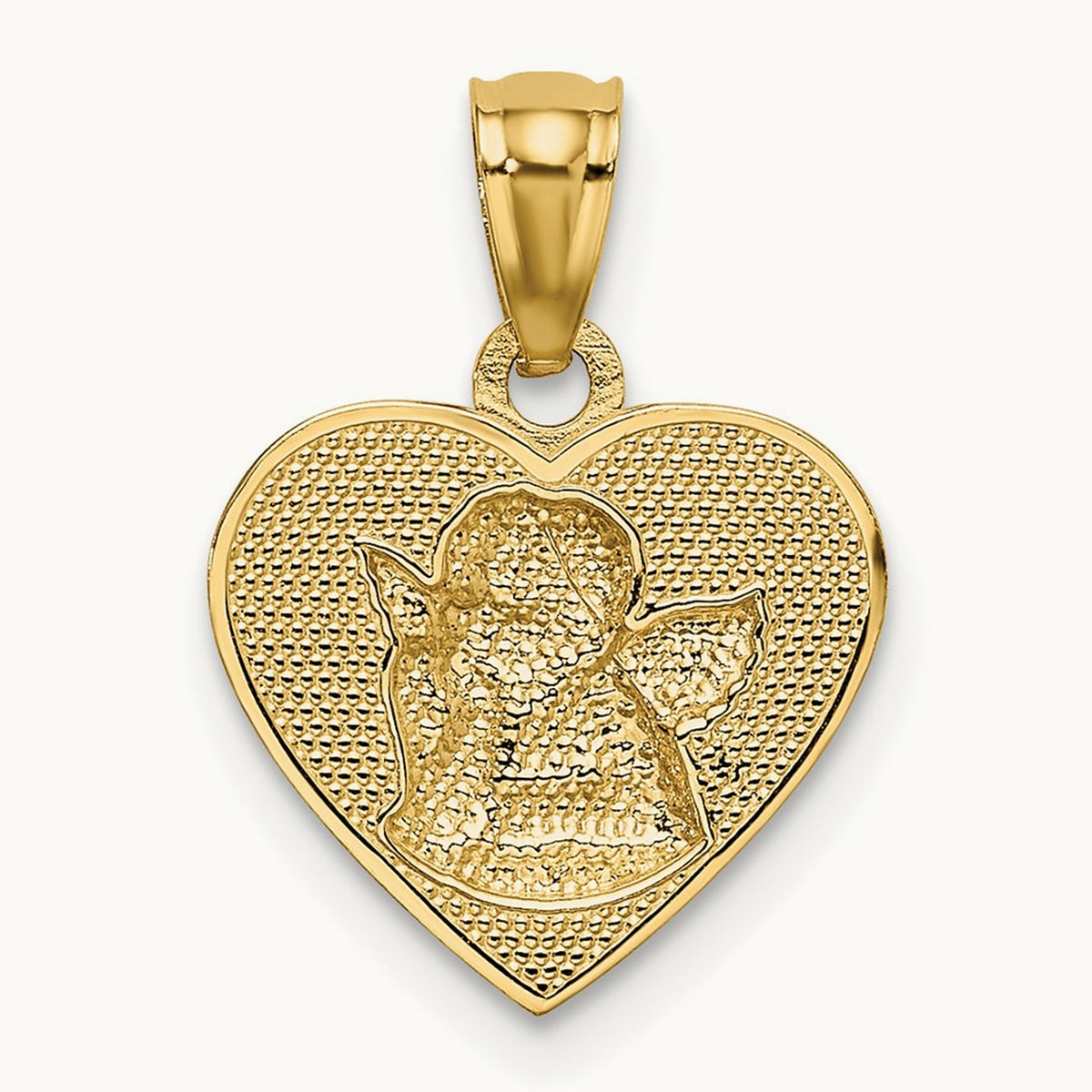 w/Rhodium Polished Guardian Angel in Heart Pendant, 14K