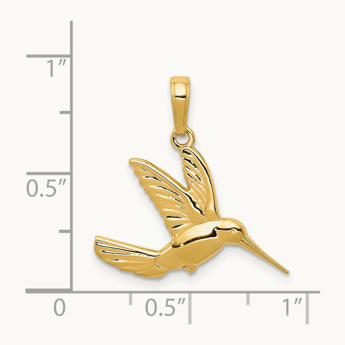 Polished Hummingbird in Flight Pendant — 14K Yellow Gold