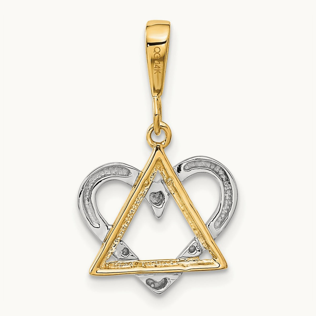 Star of David Heart Pendant, 14K Two-tone