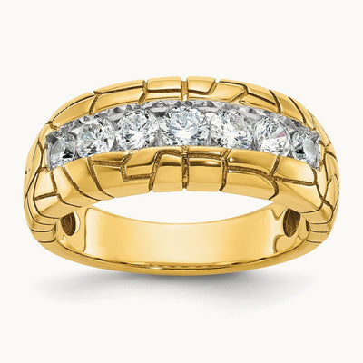 IBGoodman Men's Polished & Nugget Texture 7-Stone Diamond Ring, 14K