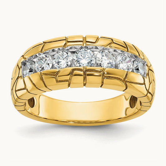 IBGoodman Men's Polished & Nugget Texture 7-Stone Diamond Ring, 14K