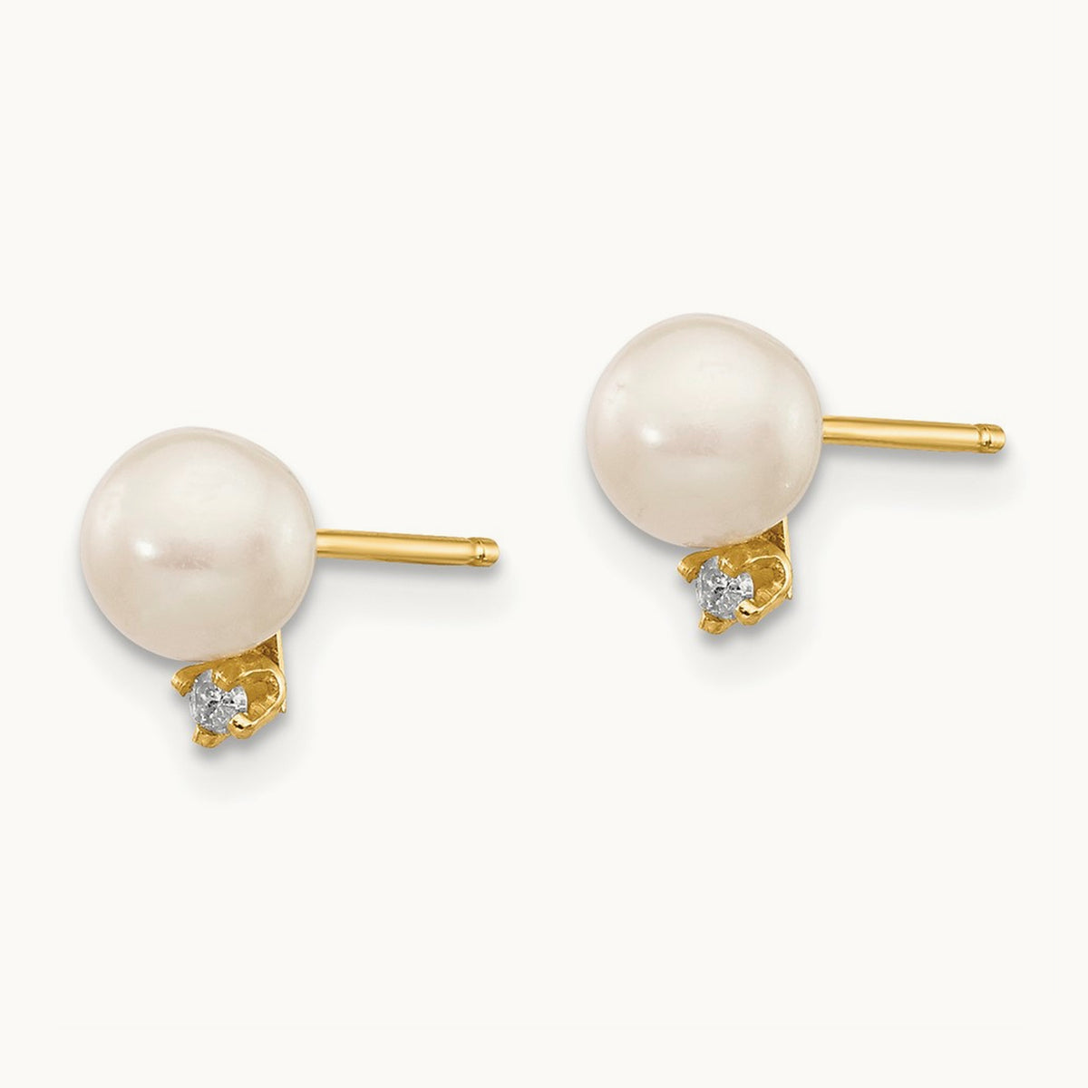 5- Pink Round Freshwater Cultured Pearl .02ct Diamond Post Earrings, 14K