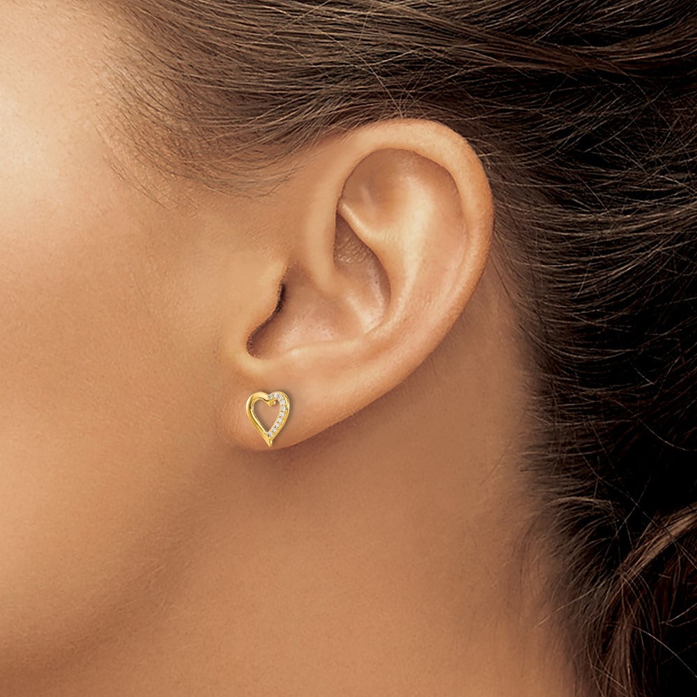 Diamond Heart Earrings — 14K Yellow Gold, 9mm