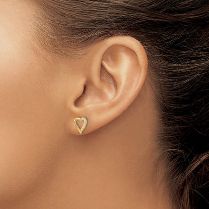 Diamond Heart Earrings — 14K Yellow Gold, 9mm
