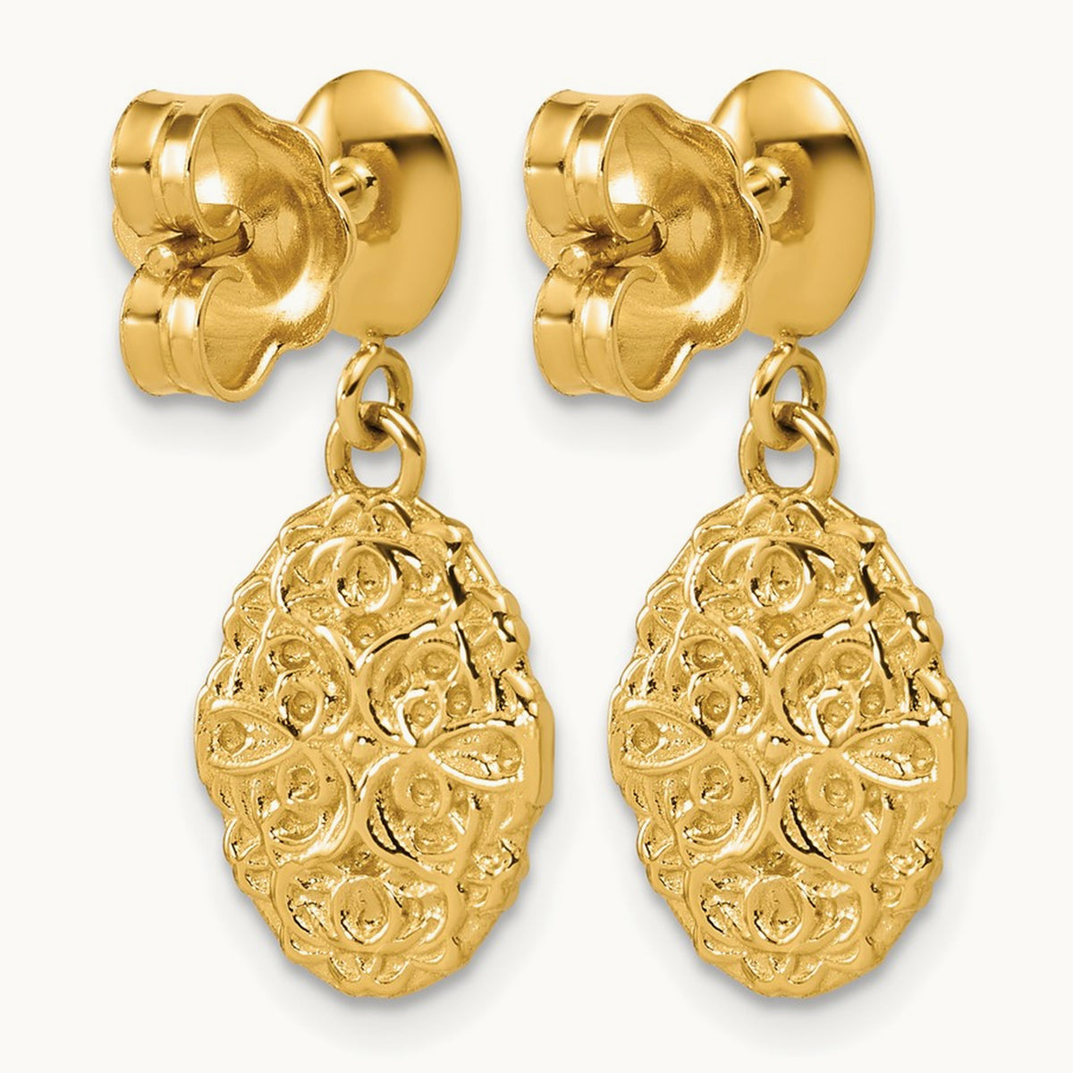 Polished Oval Textured Dangle Post Earrings, 14K — Leslie's