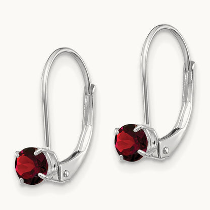 Garnet/January Earrings, 4mm, 14K White Gold
